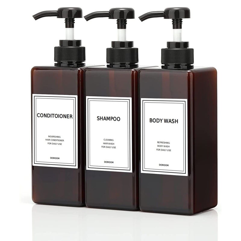 DIDROOM Shampoo and Conditioner Dispenser  Refillable Shampoo and Conditioner Bottles Set with Labels - Empty Shower Plastic Dispenser (21oz) - Image 1
